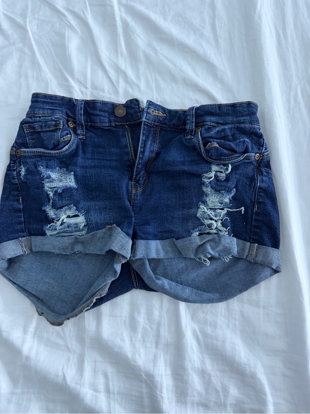 Jordan Dark Blue Distressed Denim Roll-Cuff Shorts